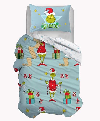 hermet Grinch Bettwäsche-Set für Einzelbett aus 100% Baumwolle Bettbezug für Einzelbett Bettbezug + Kissenbezug