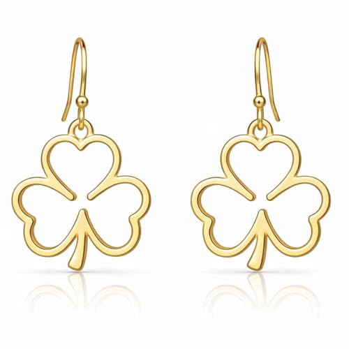 St Patricks Day Earrings for Women,Shamrock Clover Gold Dangle Earrings Saint Patricks Day Accessory Irish Handmade Good Luck Hoop Earring St. Patrick's Day Decorations Holiday Jewelry Gift