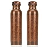 Botella de cobre puro de 34 onzas con beneficios ayurvédicos, 2 botellas de agua de cobre con bolsa de transporte para beber, tapa a prueba de fugas, recipiente grande hecho a mano