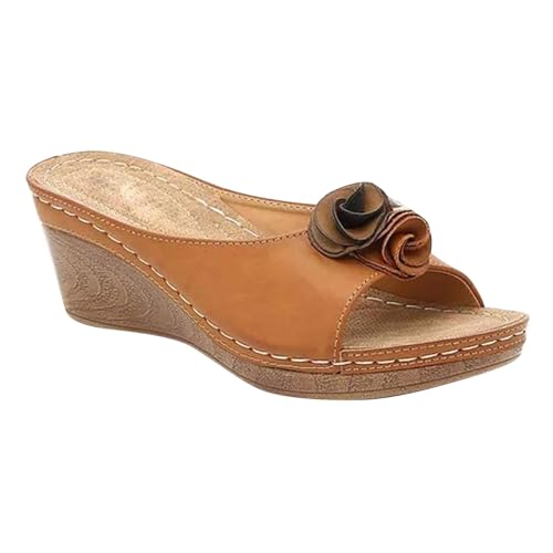 Mules orthopédiques pour femme en cuir avec plateforme à talon compensé et motif floral