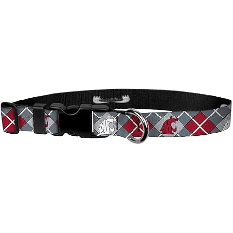 Moose Pet Wear Dog Collar – Washington State University Adjustable Pet Collars, 1 Inch Wide, Large, Cougar Argyle Cover