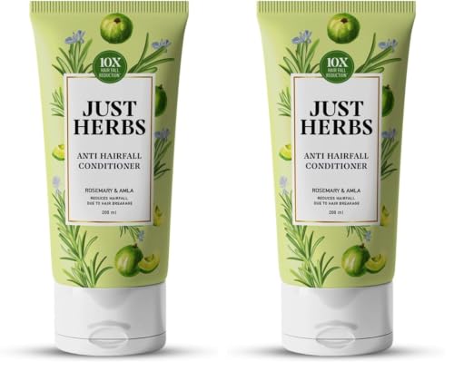 Image of Just Herbs Anti Hairfall Conditioner | Rosemary, Amla & 14 Herbs | Reduces Hair Fall by 10X | Controls Frizz | Ayurvedic Conditioner for All Hair Types - 200ml (Pack of 2)