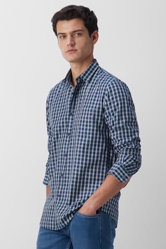 Image of Peter England Men's Slim Fit Full Sleeve Checkered Casual Shirt | 100% Cotton | Premium Twill Weave