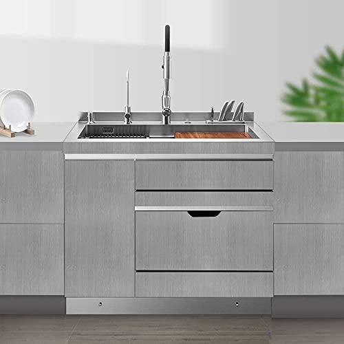 Image of WISDOM Vinyl Silver Stainless Steel Contact Paper Brushed Peel and Stick Wallpaper Self Adhesive Wallpaper Metal Look Wallpaper for Countertops Kitchen Cabinets (12 by 115inches, Silver Brushed)