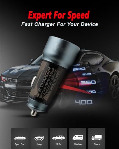 Image of 150W Dual Output Fast Car Charger with Type-C PD & USB, LED Indicator, Adapter & 3 in 1 Cable Compatible with Cars for iPhone & Android Smartphone, Earbud, Power Bank (Black)