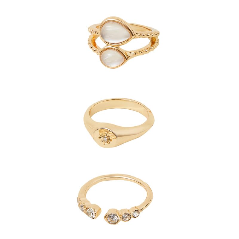 Image of Accessorize Gold Mother Of Pearl Rings Set Of 3