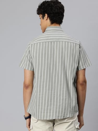 Image of Majestic Man Men's Pure Cotton Striped Half Sleeve Slim Fit Casual Shirt for Men