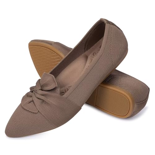 Image of Frank Mully Women's Casual Loafer Flats Slip On Loafer Shoes Comfortable Knit Flat Shoes Classics Pointy Toe Loafer Flats,for Work,Travel