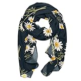 Silk Scarves Wildflowers Daisy Printed Long Chiffon Scarf Wrap Shawl for Women