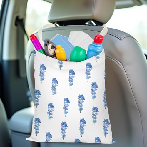 Image of Car Trash Bag Car Garbage Bag Hanging Cars Trash Can Spring Decor Waterproof Cars Back Seat Organizer for Vehicle Travelling Swimming Camping Blue Flower Decor