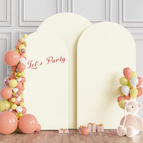 Image of Wokceer Wedding Arch Cover (7.2FT, 6.6FT, 6FT) Set of 3 Spandex Fitted Wedding Arch Stand Covers for Round Top Chiara Arch Backdrop Stands Cover for Birthday Party Ceremony Banquet Decor Ivory