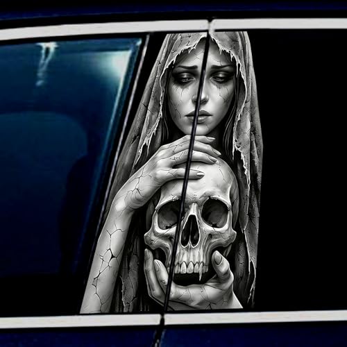 Image of Halloween Cars Body Horror Sticker, Classic Horror Movie Characters Peeking Decal Michae Waterproof Scary Vinyl Stickers for Bumper Car Decals 11in*18.89in (Sad Beauty)