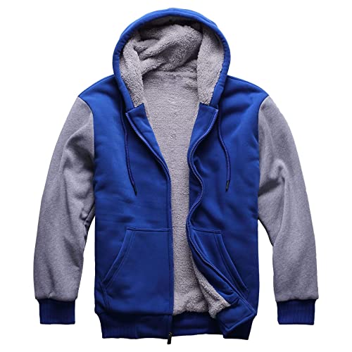 Fixha Mens Zip Up Hoodie Heavyweight Sherpa Lined Sweatshirt Long Sleeve Winter Thick Warm Fleece Workout Shirt Jacket Outwear(Royal&Grey,3Xl) #TOP29