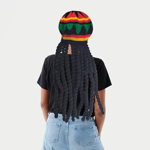 Bonnet rasta avec dreadlocks noires au crochet style jamaïcain multicolore