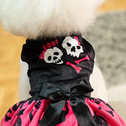 CuteBone Halloween Skulls Dog Dress Velvet for Small Dogs Girl Puppy Dresses Pink Dog Clothes CVA02M-D #5