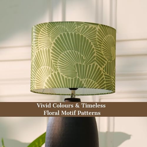 Image of Dreamy Walls 10.5'' Drum Lamp Shade for Bedroom, Living Room | Handcrafted Printed Faux Silk Replacement Lampshade Only | Easy Assembly, 10.5x8.5 Inches, Lily Leaves Shade(Pack of 2)