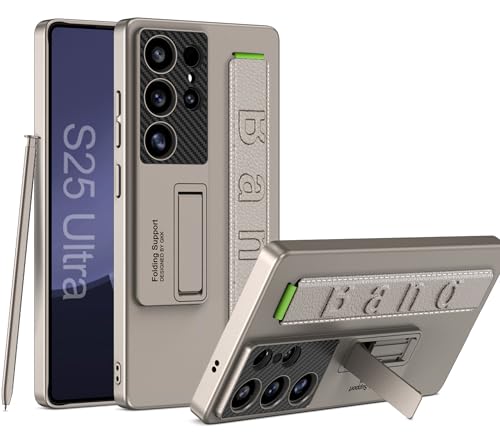 Image of BOUNCEBACK Slim Polycarbonate Back Case /Cover with Stand & Strap for Samsung Galaxy S25 Ultra 5g - (Titanium Gray | Faux Leather)