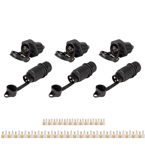 TAEUYYM 3 Pcs Enchufes Remolque 3 Pines y Zócalo Remolque 3 Pines, 12V Enchufe Zócalo Tractor 3 Pines Conector Impermeable, para Tractor Camión RV Autos Conectores Remolque (3 Pcs)