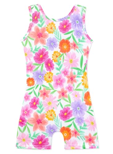 Image of HOZIY Gymnastics Leotards for Girls with Shorts Toddlers Biketards Rainbow Unicorn Dinosaur Mermaid Leopard Flower Galaxy