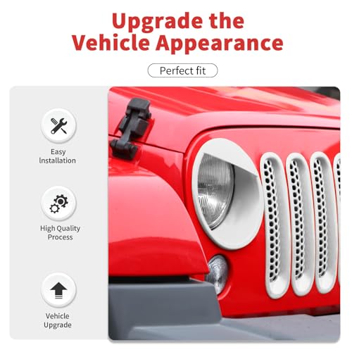 Image of Mesh Grille Grill Insert+Headlight Turn Light Cover Trim Fit for 2007-2018 Jeep Wrangler JK JKU(White,Style A)