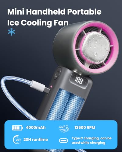 Image of Sevenaire Handheld Portable Fan With Ice Cooling |13500 RPM Hand Fan | 4000mAh USB Rechargeable [Up To 20 hrs], 100-Speed Dial, Powerful Cooling Portable AC Fan for Travel /Office /Makeup, Dark grey