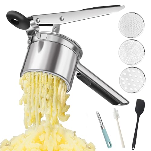 Kartoffelpresse Spätzlepresse aus Edelstahl, Profi Kartoffelstampfer mit 3 austauschbaren...