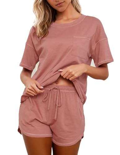 KCW Cotton Pajamas for Women Set 2 Piece Lounge Sets Short Sleeve Top and Shorts Pjs Set Sleepwear...