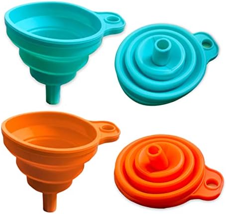 4 pcs Silicone Funnel Collapsible Bottles Set Foldable Food Grade Hopper Foldable Upgraded Kitchen Funnels for Filling Bottles Containers Liquid and Powder Transfer Assorted Colors