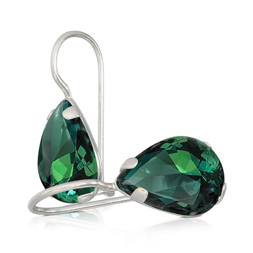 925 Sterling Silver Gemstone Teardrop Earrings  Small Dainty Birthstone Earrings for Women - Silver Dangle Earrings