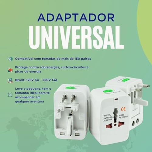 Kit 2 Adaptadores Tomada Universal Padrão Internacional Mais de 150 Países Para Viagem Bivolt Premiu