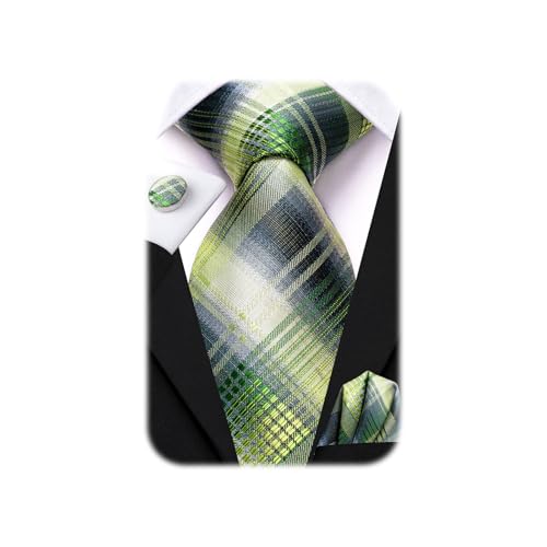 Image of Dubulle Mens Paisley Striped Tie Woven Necktie for Men and Handkerchief Cufflinks Set Wedding Formal Business