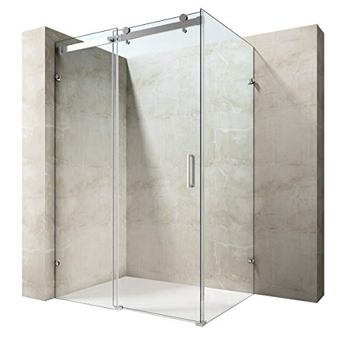 Durovin Bathrooms L Shape Rectangular Frameless Shower Enclosure - Sliding Door - 8mm Safety Clear Glass (1350 x 900mm)