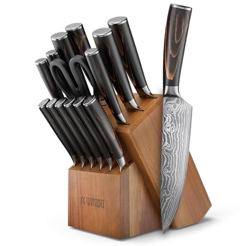 Yatoshi Professional Kitchen Knife Set, 15 Pieces, High Carbon Stainless Steel, Ergonomic Handle Yatoshi Professional Kitchen Knife Set, 15 Pieces, High Carbon Stainless Steel, Ergonomic Handle