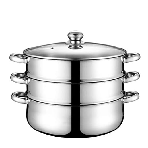 Hemoton Olla de Acero Inoxidable Olla para Pasta/Vaporera Tres Capas 32Cm