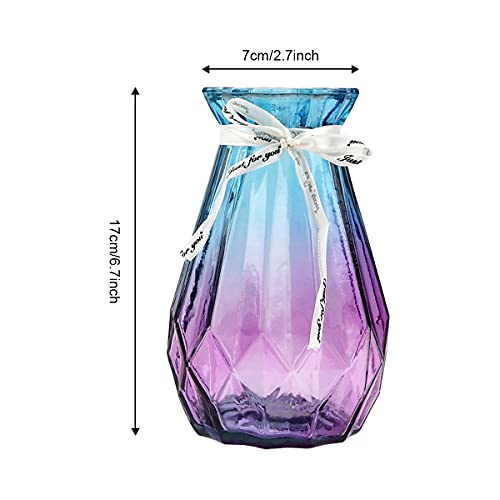 Xiangmall Glazen bloemvaas Multicolor Gradient Vaas Moderne Geometrische Vaas Centerpiece Decoraties voor Thuis, Kantoor, Bruiloft (Blauw Paars) - Afbeelding 4