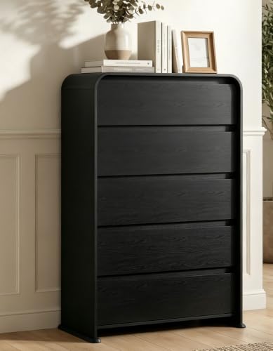 Image of YESHOMY Black 5-Drawer Dresser for Bedroom, 50.5 inch Tall Chest of Drawers