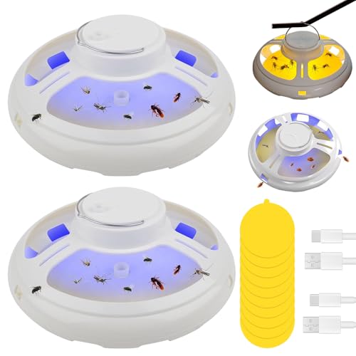 Rppiup Trampa antipulgas para apartamento, 2 unidades con 10 almohadillas adhesivas y 2 modos, trampa pegajosa contra pulgas, luz omnidireccional, trampa para pulgas LED para dormitorio, salón, cocina