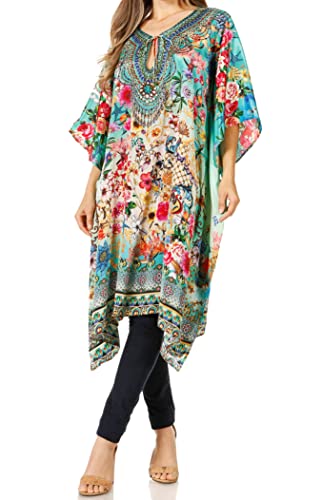 Sakkas 1822 - Jenni Women's Mid Length Boho Caftan Kaftan Dress Cover up Flowy Rhinestone - 500 - OS