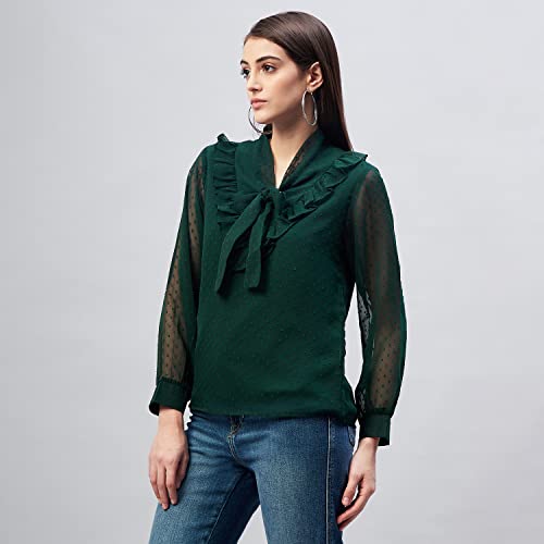 Image of Carlton London Women's Solid Polyester Blend Regular Fit Blouse