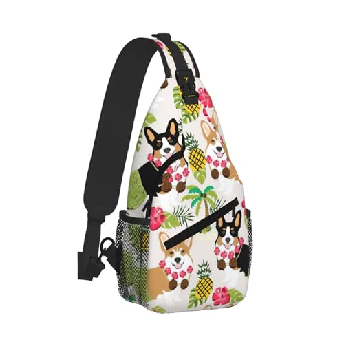 Mochila diagonal Corgi Hawaiian con tejido transpirable y correa ergonómica ajustable 2