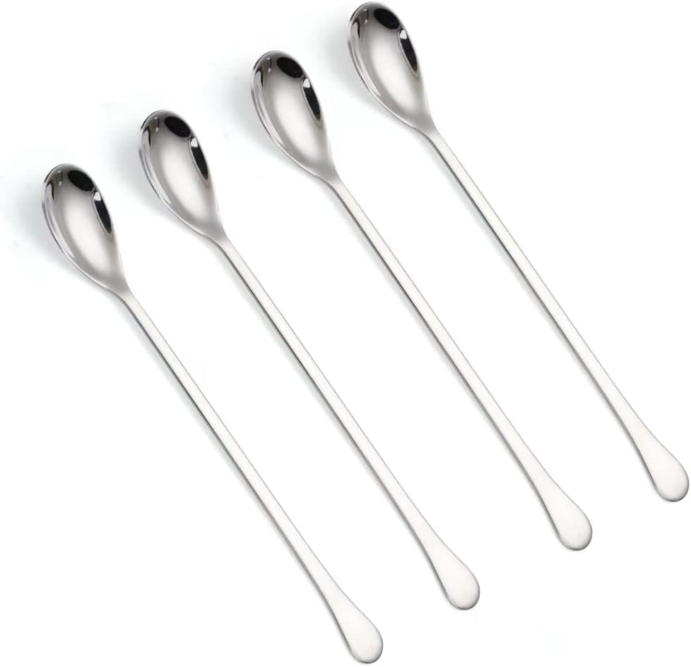 Long Handle Spoons,8-inch Ice Tea Spoon, Coffee Stirrers,Ice Cream Spoon, AXIAOLU Premium 18/10 Stainless Steel Cocktail Stirring Spoons, Set of 4 Silver…