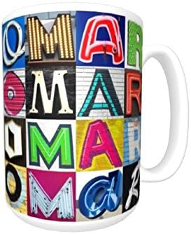OMAR Coffee Mug / Cup - using photos of sign letters - personalized