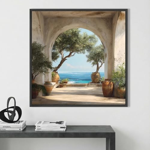 Art mural rustique avec arche impression sur toile vue sur mer oliviers - 4