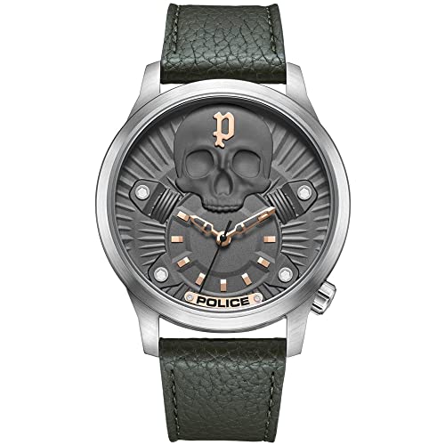 Montre Police Jet homme quartz analogique bracelet cuir noir étanche et cadran acier PEWJA2227703