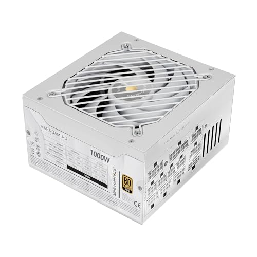 Mars Gaming MPB1000PSI, Fuente Alimentación Full Modular ATX 1000W, 10 Años Garantía, 80Plus Gold 90%, Ventilador SI 14cm, Tecnología AI2 RPM, DC DC, SMD, ATX 3.1 y PCIe 5.1, Conector 12V 2x6, Blanco