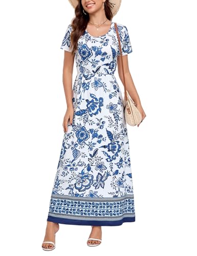 Image of Lacavocor Womens Short Sleeve Maxi Dresses Empire Waist Long Dress