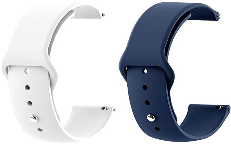 Techmoumt 20MM Soft Silicone Watch Band Strap Compatible With Noise X-Fit 1 Amazfit GTS 2 Mini Amazfit Bip Galaxy Watch Active 2(44MM) (Pack Of 2) (20MM SMARTWATCH STRAP, NAVY BLUE-WHITE)