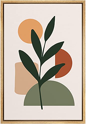 Zenobia Framed Canvas Print Wall Art Brown & Green Semi Circles w...