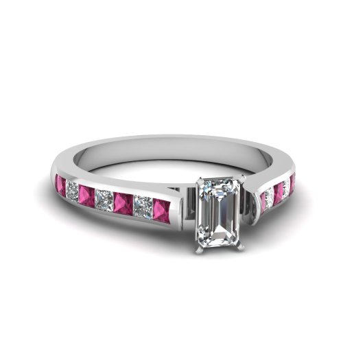 Image of 55Carat Choose Your Gemstone Cathedral Channel Set Diamond CZ Ring Sterling Silver Emerald Shape Side Stone Engagement Rings Matching Jewelry Wedding Jewelry Easy to Wear Gifts US Size 4 to 12