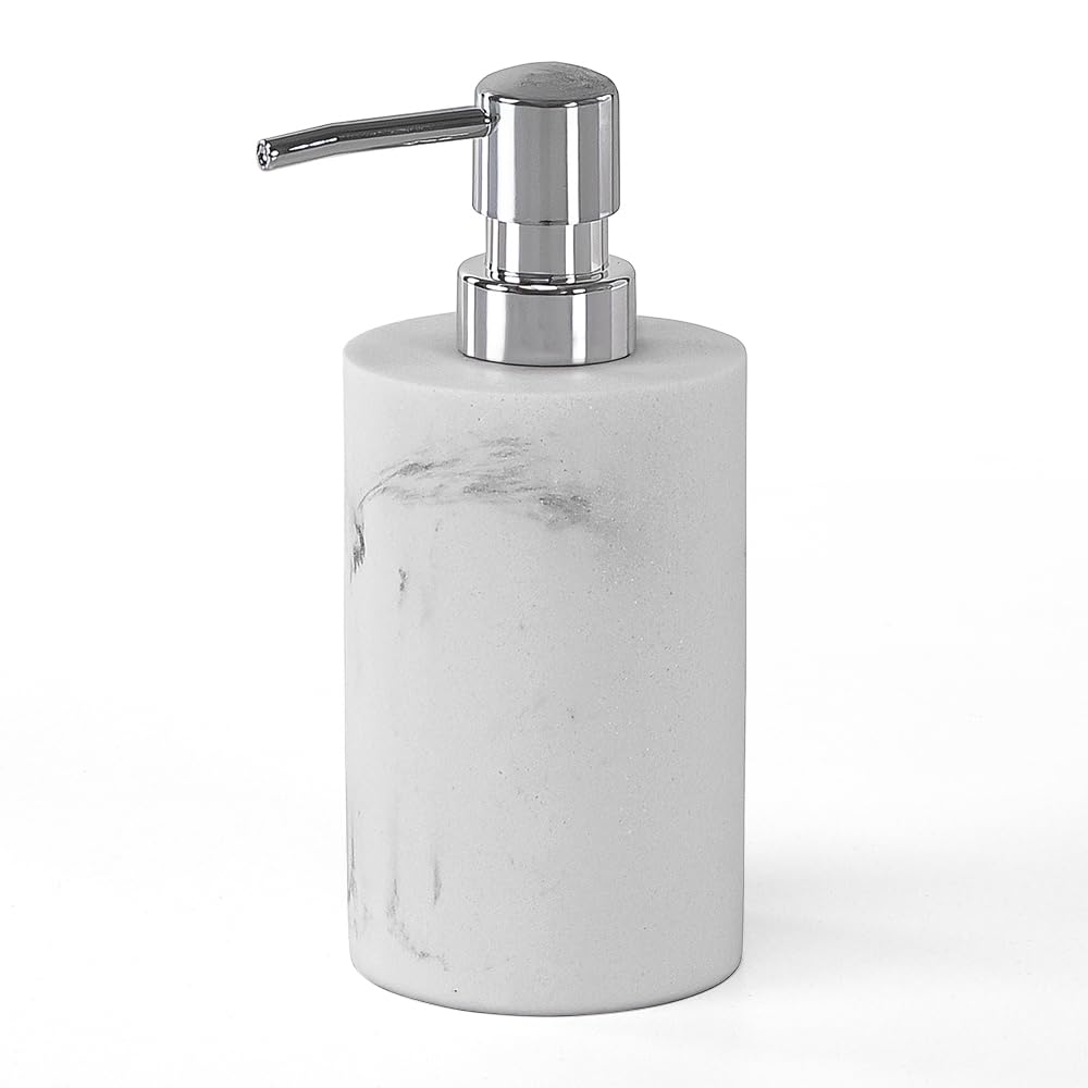 Set Accessori Bagno 2 Pezzi Linea Ivy Dispenser Sapone E Portaspazzolino Finitura Effetto Marmo Bianco In Resina Durevole Da Appoggio